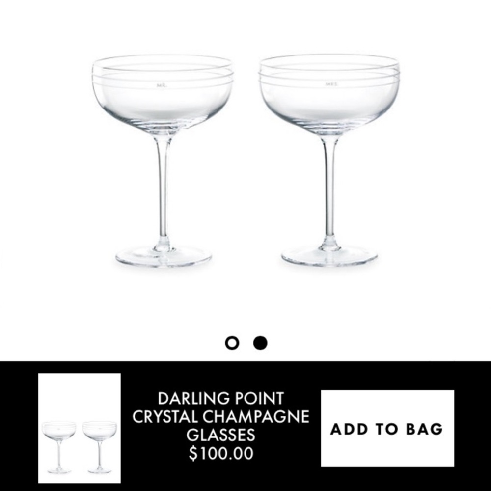 Kate Spade Darling Point Crystal Champagne Glasses- Mr. And Mrs.